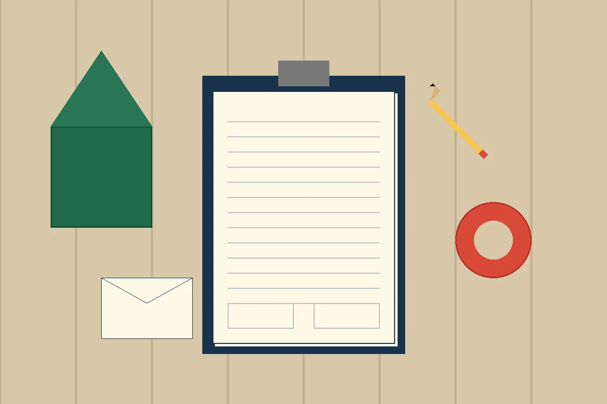 Illustration of a blank treasurer worksheet packet, cash box, deposit envelope, pencil, and ticket roll
